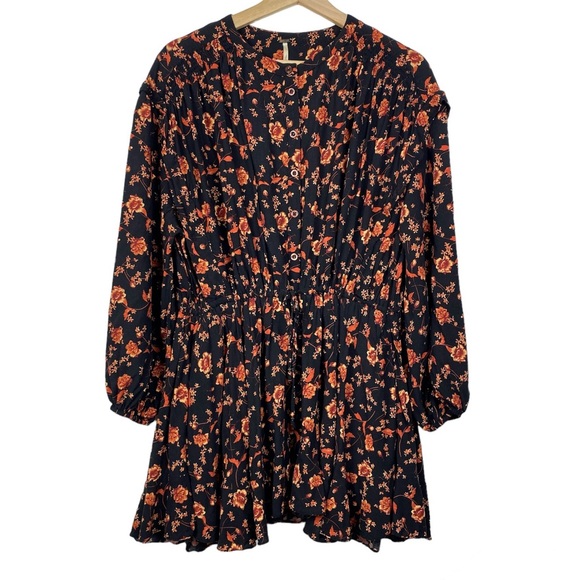 FREE PEOPLE ‘Flower Fields’ Boho Mini Dress, Black/Orange Floral, Size Small - Picture 2 of 16